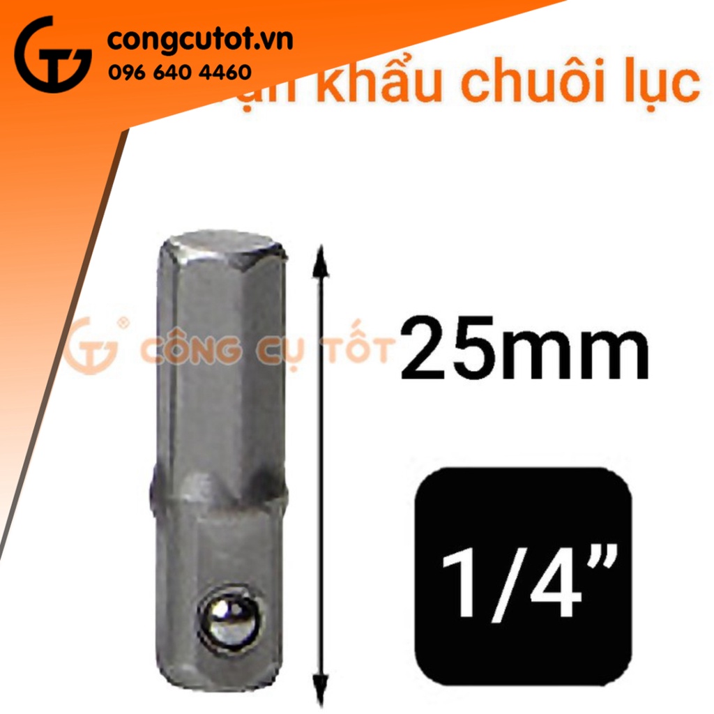 Đầu vặn khẩu 1/4 chuôi lục 25mm