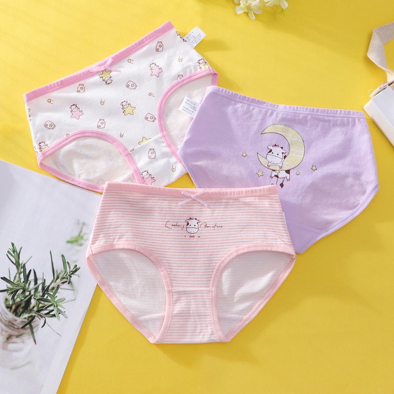 Set 3 quần chip tam giác bé gái, quần lót trẻ em cotton họa tiết dễ thương mềm mịn thoáng mát QL12