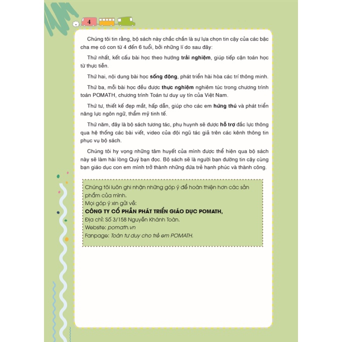 Sách Pomath - Toán Tư Duy Cho Trẻ Em 4-6 Tuổi - Tập 5