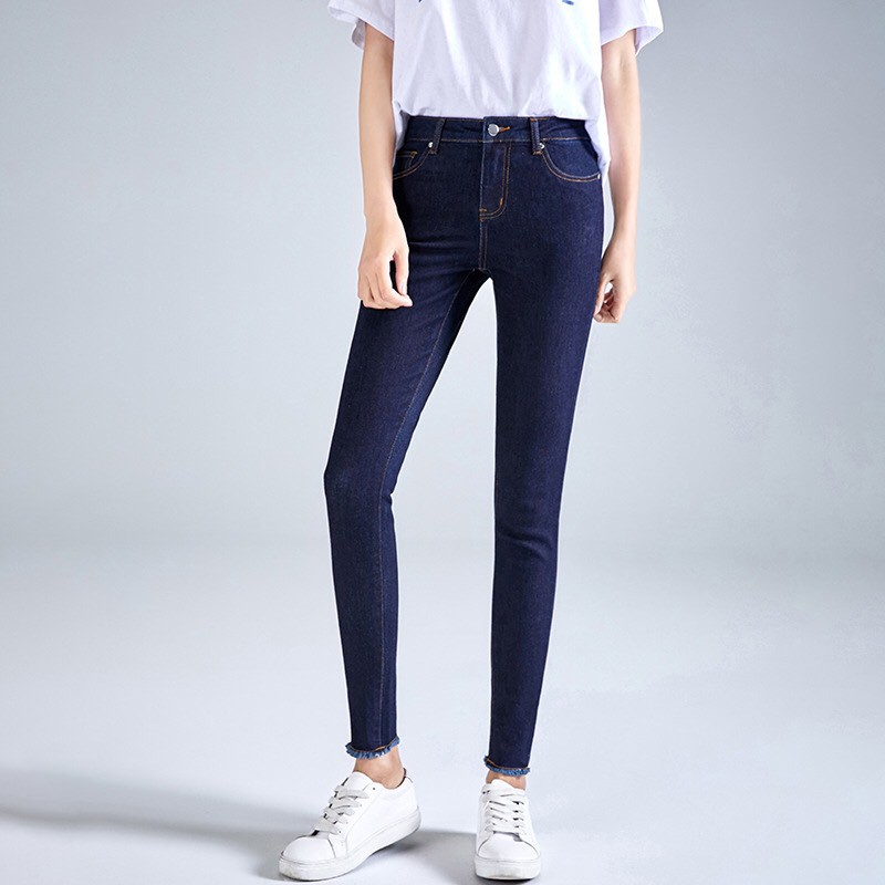 Quần jean dài trơn tua lai co giãn cao cấp size từ 25-35