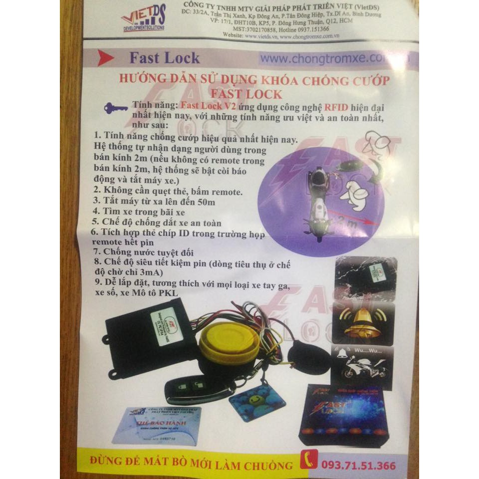 Bộ Báo Động Chống Trộm Cướp Nóng Xe Máy FAST LOCK V2