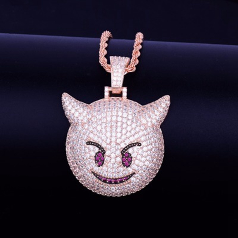 Vòng cổ Mặt Quỷ Nhỏ Đính Đá Zircon 3 Màu Phong Cách Hip Hop Mới Cho Nam