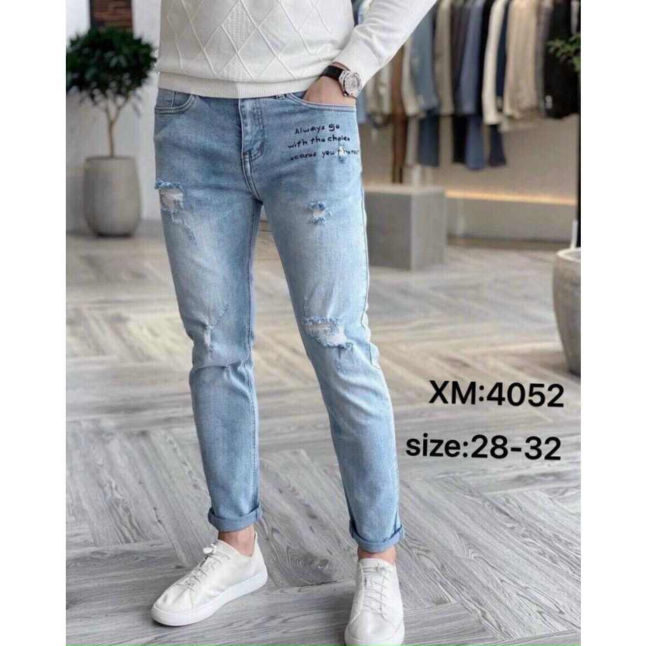 Quần jean nam rách chất liệu bò cao cấp co dãn 4 chiều đẹp ms4052