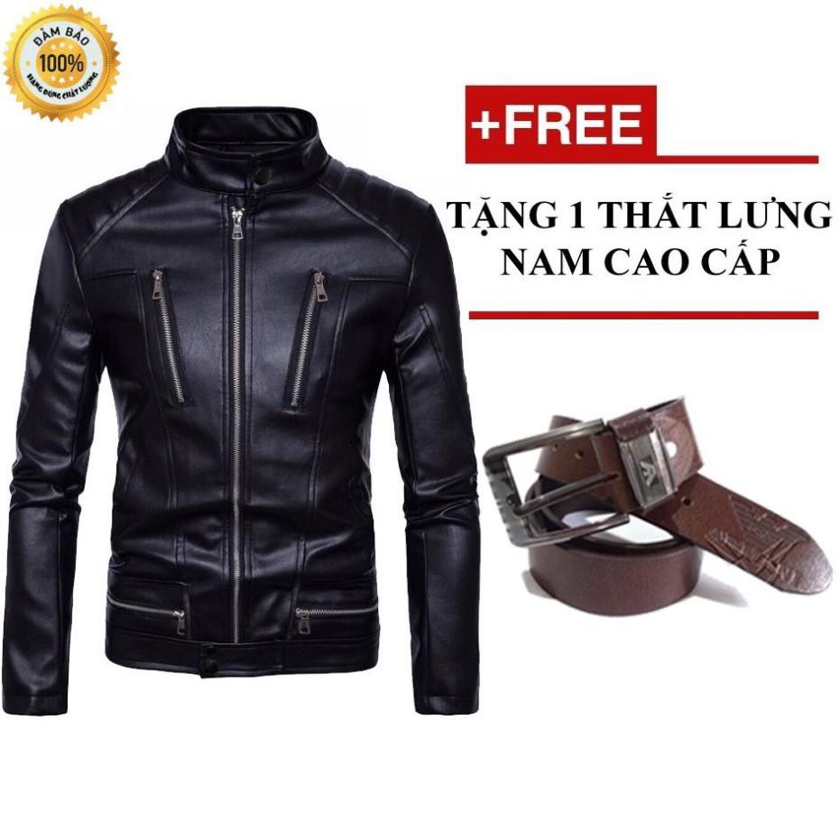 Áo khoác nam da thái AK95 (đen) + Tặng kèm 1 thắt lưng cao cấp ( CHÍNH HÃNG )