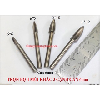 Đầu khắc gỗ trục 6mm - 3 khía (bộ 4 mũi điêu khắc gỗ, tỉa bonsai)