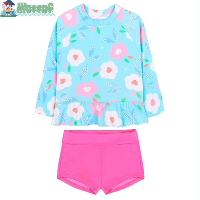 Bộ Đồ Bơi 2 Mảnh Áo Tay Dài + Chân Váy / Quần Chất Liệu Nhanh Khô Cho Bé Gái