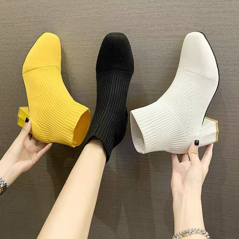 GIÀY BỐT THUN LEN ÔM GÓT VUÔNG 5 PHÂN SANG CHẢNH LẮM LUÔN