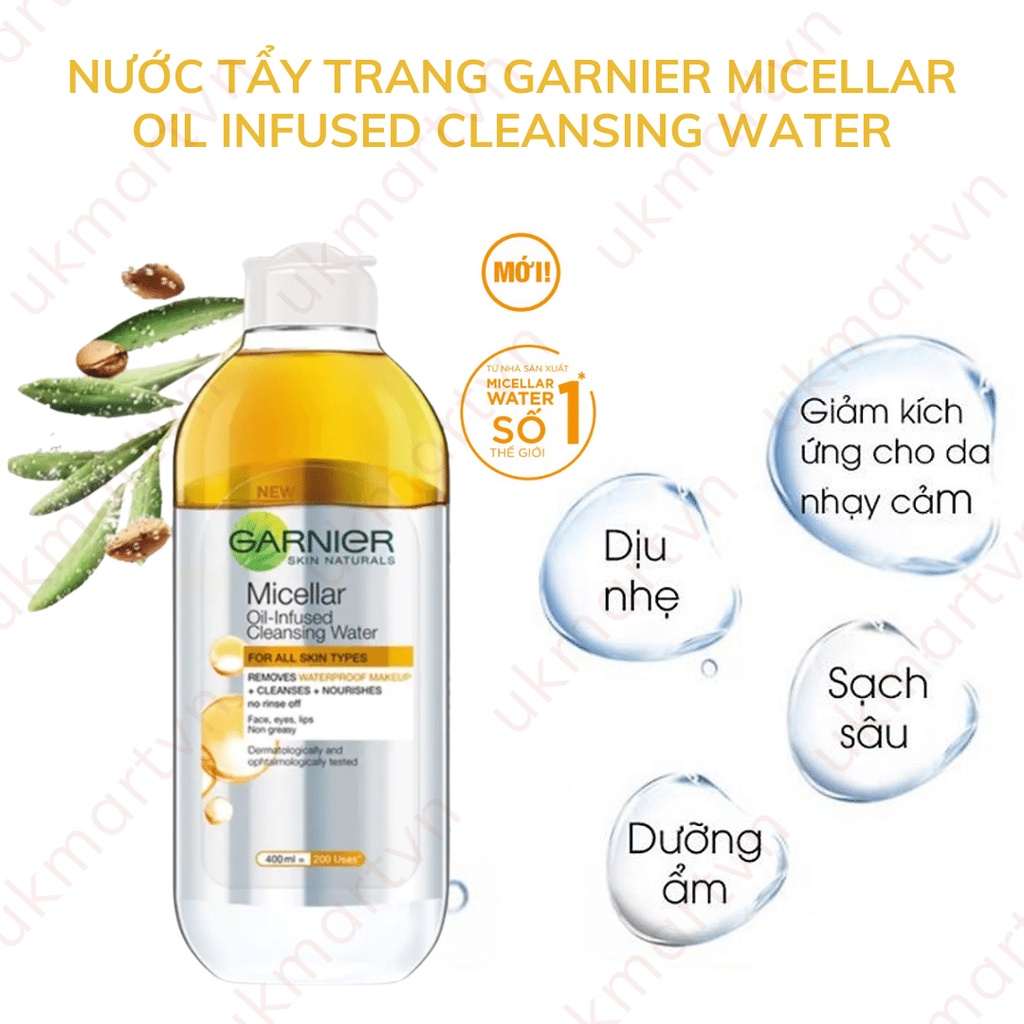 Nước làm sạch và tẩy trang cho mọi loại da Garnier Micellar Water 125ml, 400ml