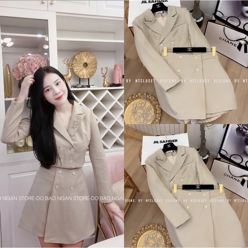 Set áo vest mix quần giả váy A ntcloset tặng tag
