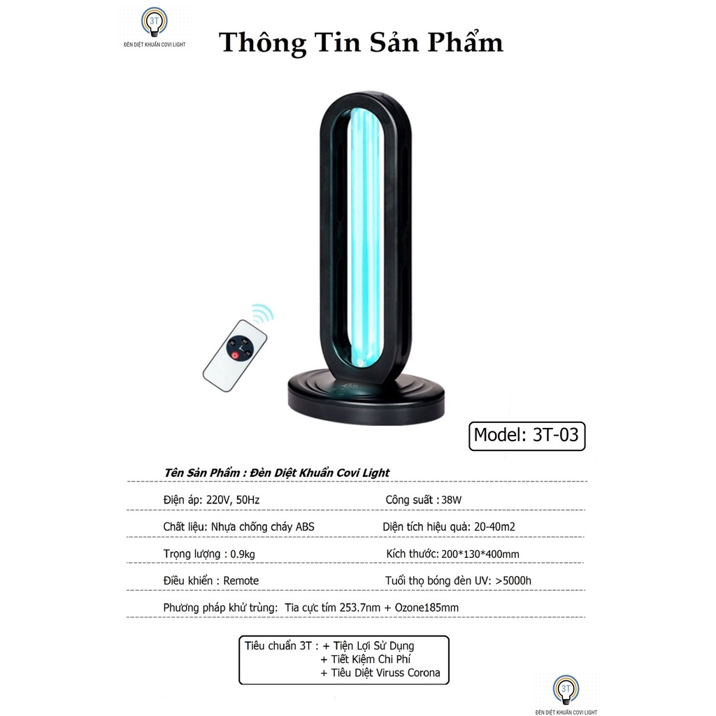 Đèn Tia Cực Tím Khử Trùng Diệt Khuẩn Covi Light 3T-03