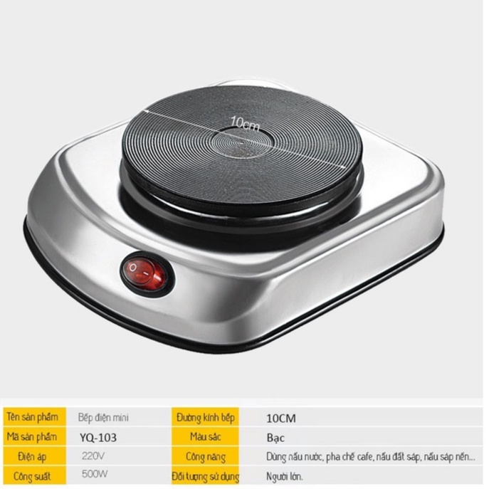 Bếp Điện Mini YQ-103 500W - Nấu Sáp Nến Paraffin, Nấu Chocolate, Bếp Điện Pha Trà Cafe - Dụng Cụ Làm Nến Thơm Handmade