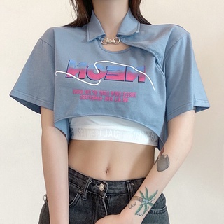 Áo Thun Croptop Tay Ngắn Dáng Rộng Màu Sắc Trơn Thời Trang Mùa Hè Dành Cho Nữ