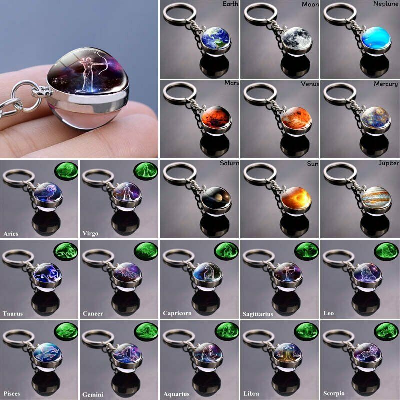 Móc Khóa Hình Hệ Mặt Trời Galaxy Nebula 12 Cung Hoàng Đạo Đẹp Mắt