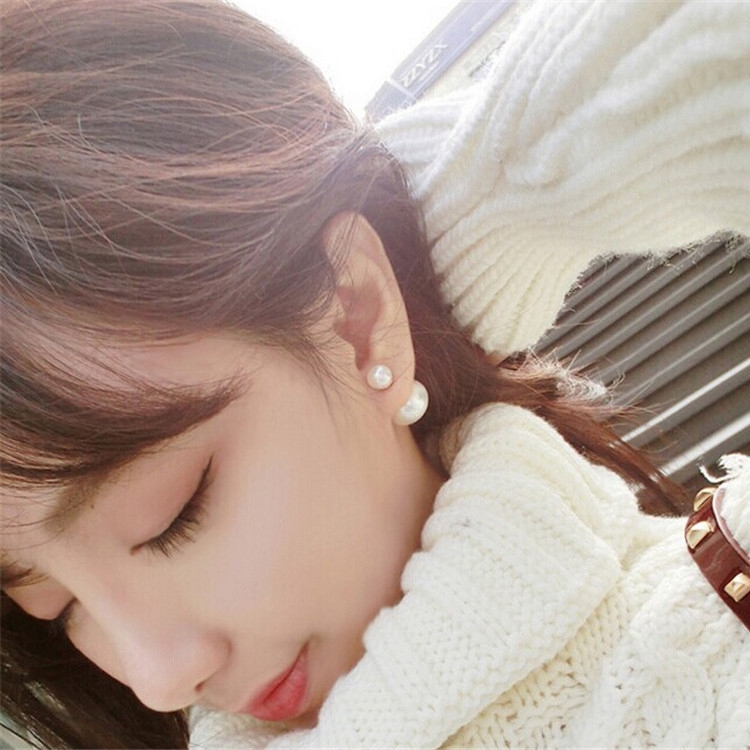 Korean bông tai Best Selling hoa tai ngọc trai Double-sided Pearl Earrings