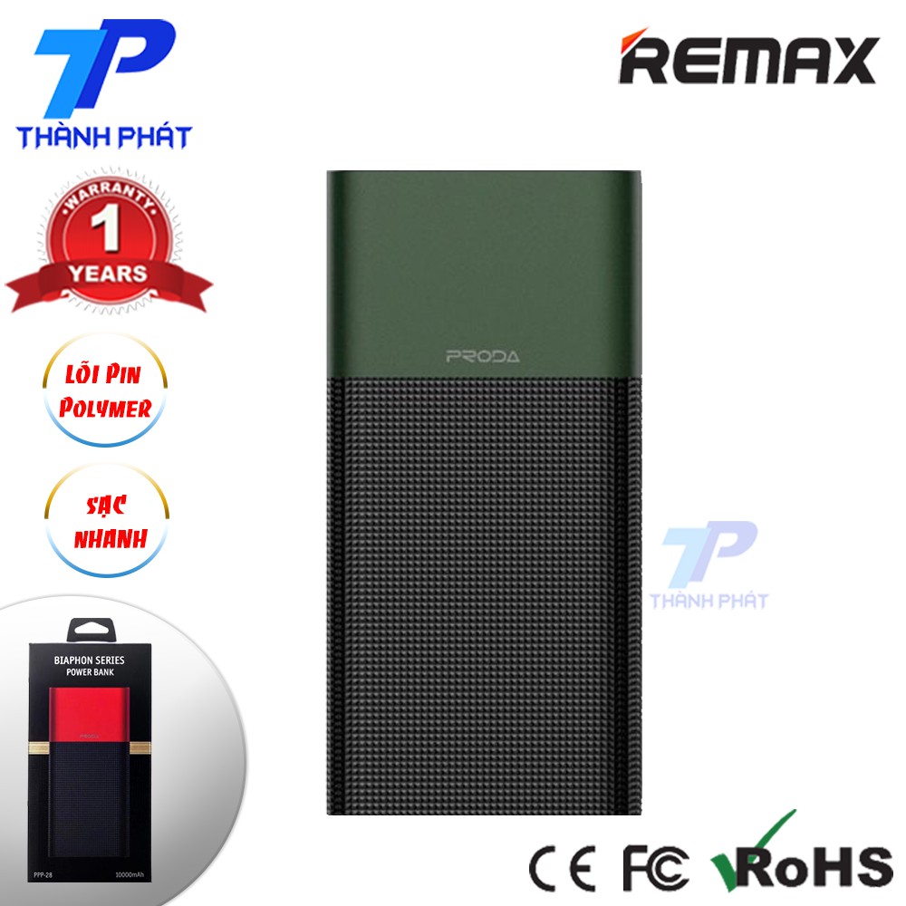 Pin sạc dự phòng Remax PPP-28 10000 mAh XANH RÊU