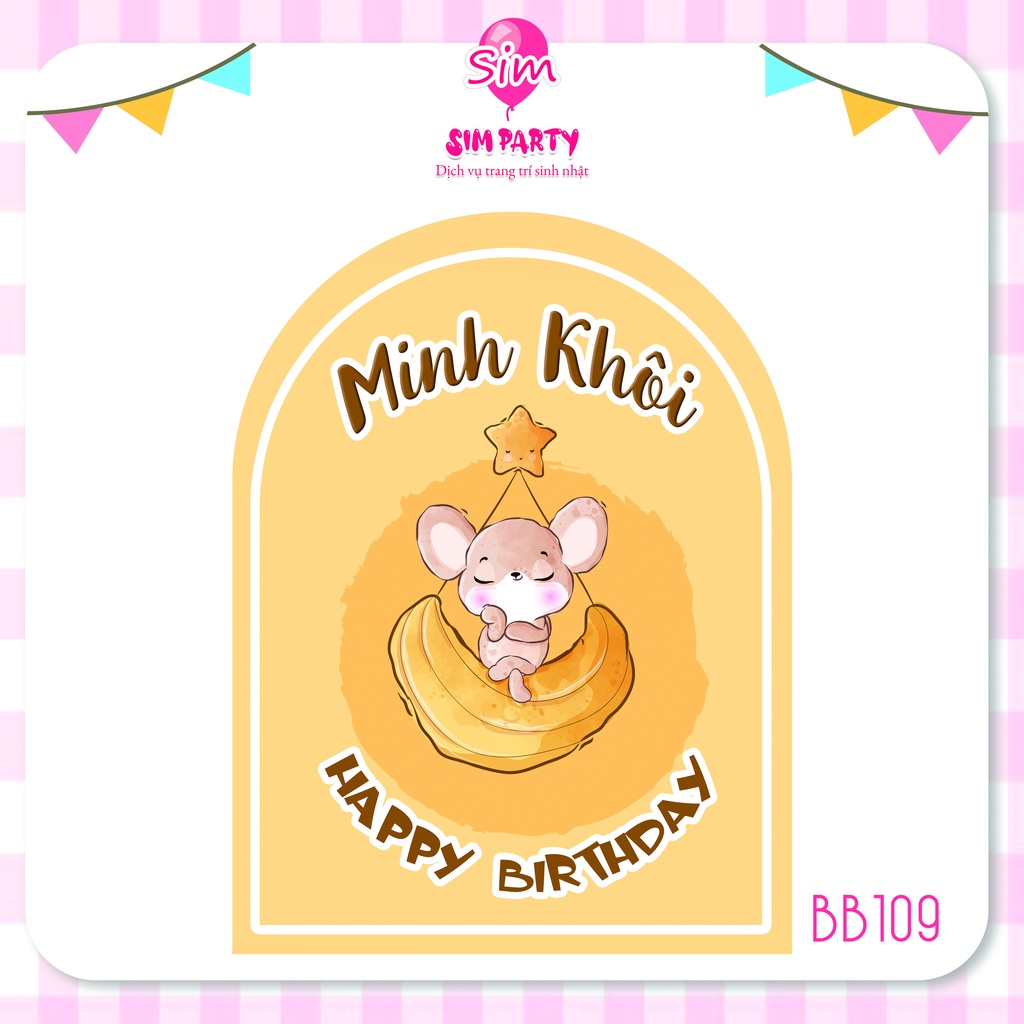 Backdrop trang trí sinh nhật bé trai bé gái phông bạt vải Silk, Hiflex in trực tiếp theo tên bé