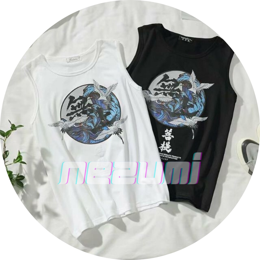 (Sẵn đen, trắng XL) ÁO TANK TOP UNISEX NAM NỮ COTTON 95%, ÁO BA LỖ TẬP GYM CHIM HẠC