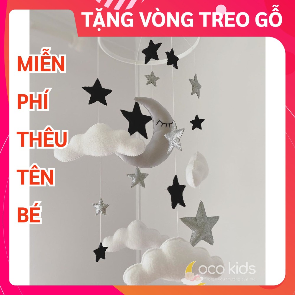 [TẶNG BẢNG TÊN BÉ & VÒNG TREO] Đồ chơi treo nôi cho bé kích thích thị giác CoCo Kids, có nhạc tự xoay MÂY VÀ TRĂNG 5