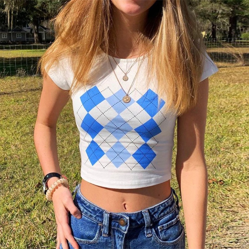 Áo Croptop Tay Ngắn Cổ Tròn Màu Sắc Tương Phản Phong Cách Harajuku Thời Trang Mùa Hè Cho Nữ