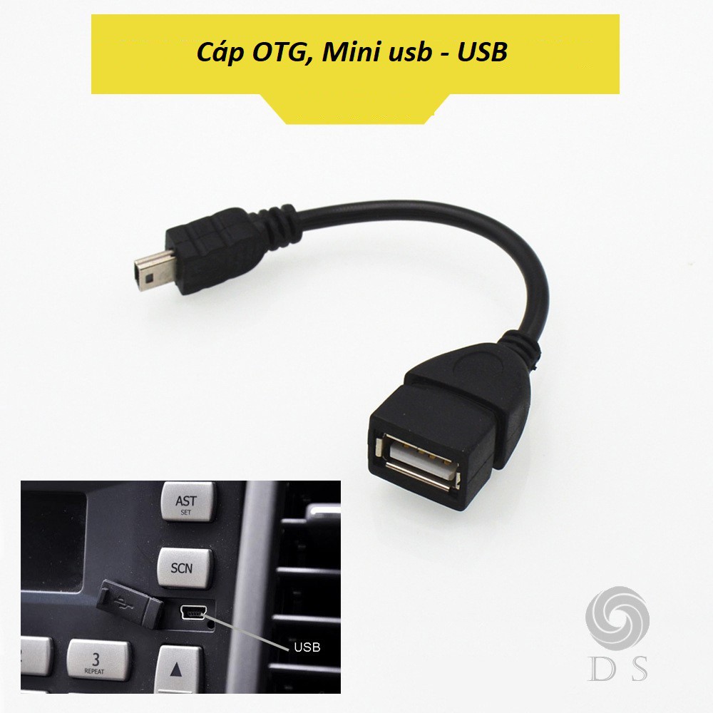 Cáp OTG đầu vuông Mini USB to USB. Cáp cắm USB ô tô