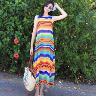 Đầm maxi cầu vồng 7 sắc