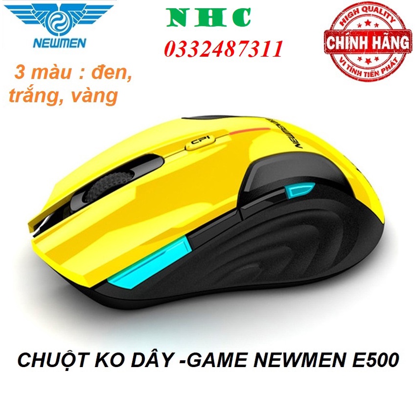 Chuột ko dây Newmen E500 ( 3 màu đen, trắng, vàng) dùng cho gia đình, văn phòng, Gaming - Hàng chính hãng