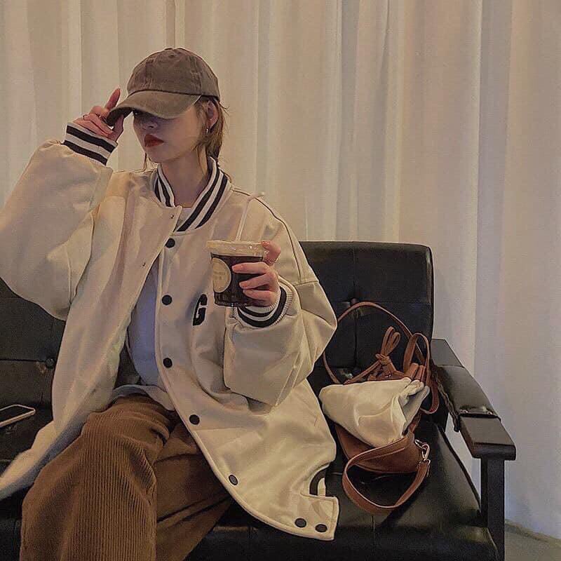 Áo Khoác Bomber Kaki 1 Lớp Unisex Nam Nữ form rộng In chữ G - Zadola fashion