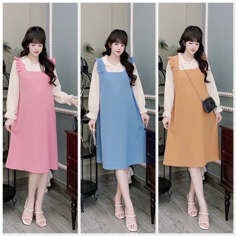Đầm Váy bầu - VÁY YẾM liền thân tay lửng chất Lụa hàn ĐẸP RẺ, freesize cho mẹ Bầu mặc thoải mái suốt thai kỳ
