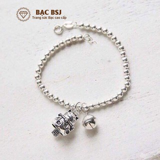 Vòng Tay Bi Bạc Mix Mèo Thần Tài May Mắn Bạc BSJ - VTBT02
