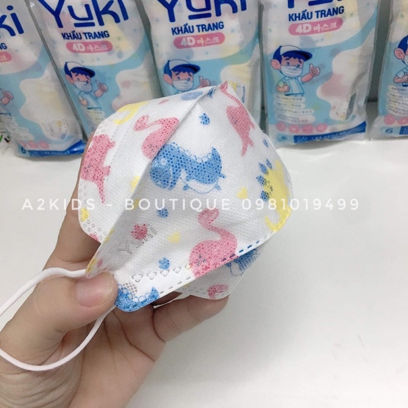 Khẩu Trang 4D Trẻ Em Kháng Khuẩn Yuki Hoạ Tiết Khủng Long (túi/6 cái)