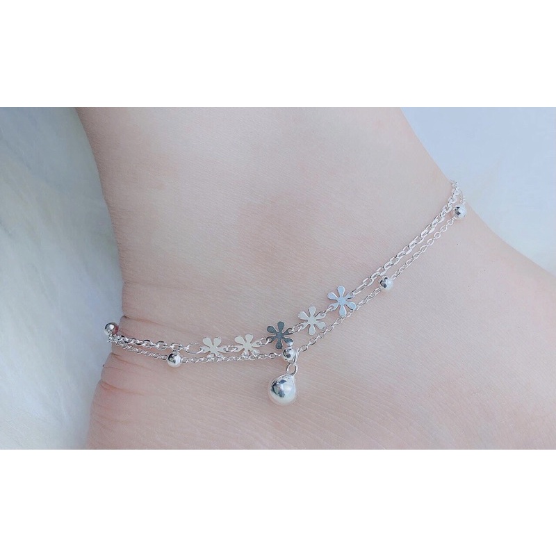 Lắc tay dây đôi (kép) phối hoa quả bi bạc chuẩn mắt xích bền