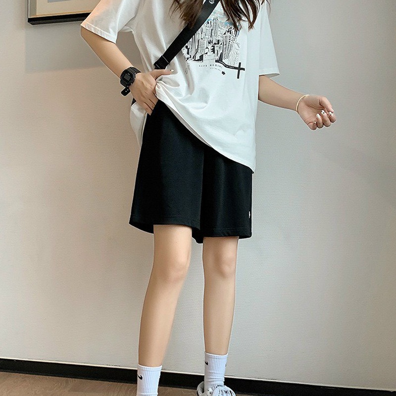 Quần đùi nữ trơn basic, quần short ống rộng hai màu đen xám chất liệu cao cấp dày dặn phong cách thể thao cá tính. Q1