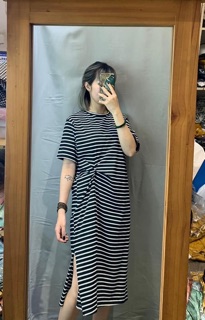 Váy cotton xoắn eo