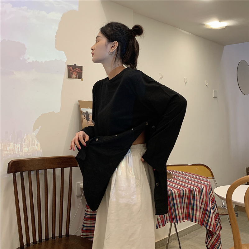 Áo Thun Tay Dài Màu Trơn Phong Cách Harajuku Cá Tính Cho Nữ