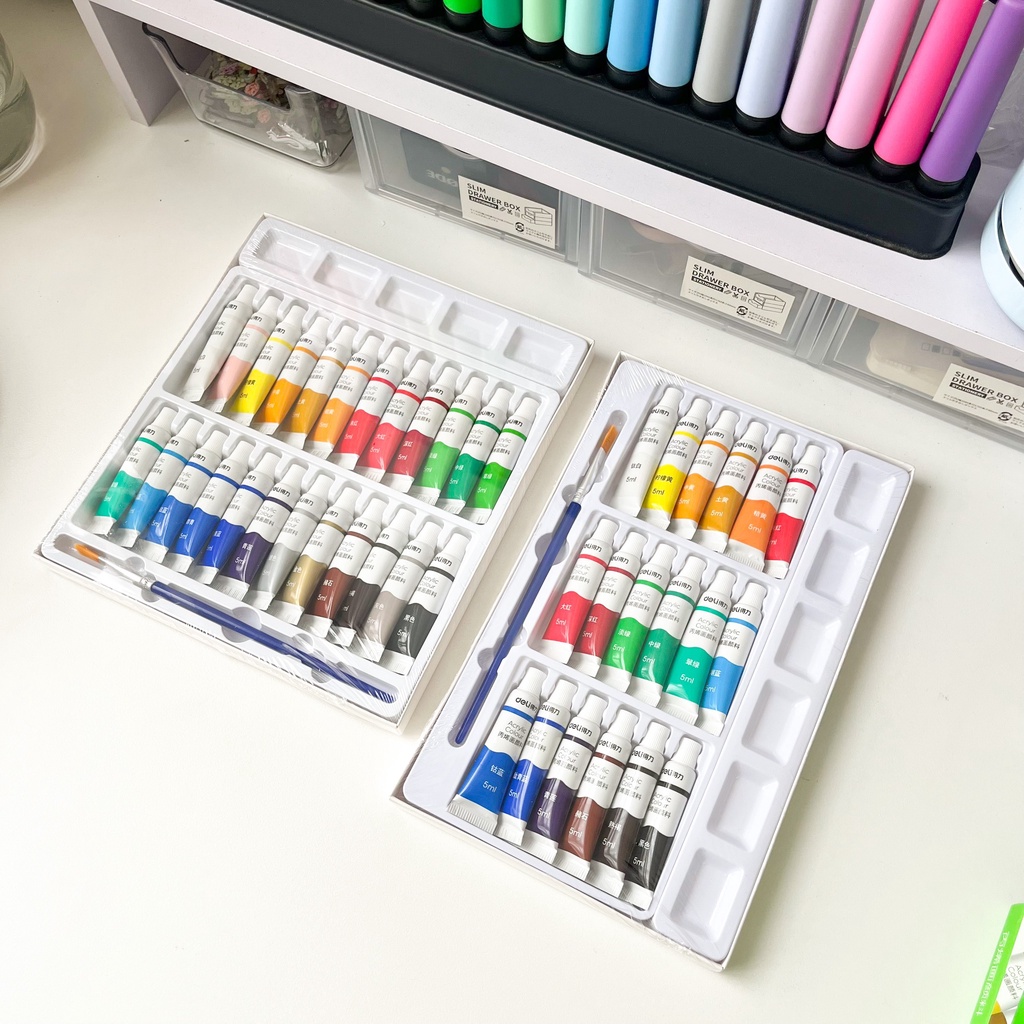 Màu vẽ acrylic dạng tuýp  5ml chuyên nghiệp Deli - vẽ vải / quần áo / giày - 18/24 màu - 73914/73915 - Hidari