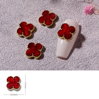 Charm nail, charm cỏ 4 lá màu xanh đỏ, set 2 cái