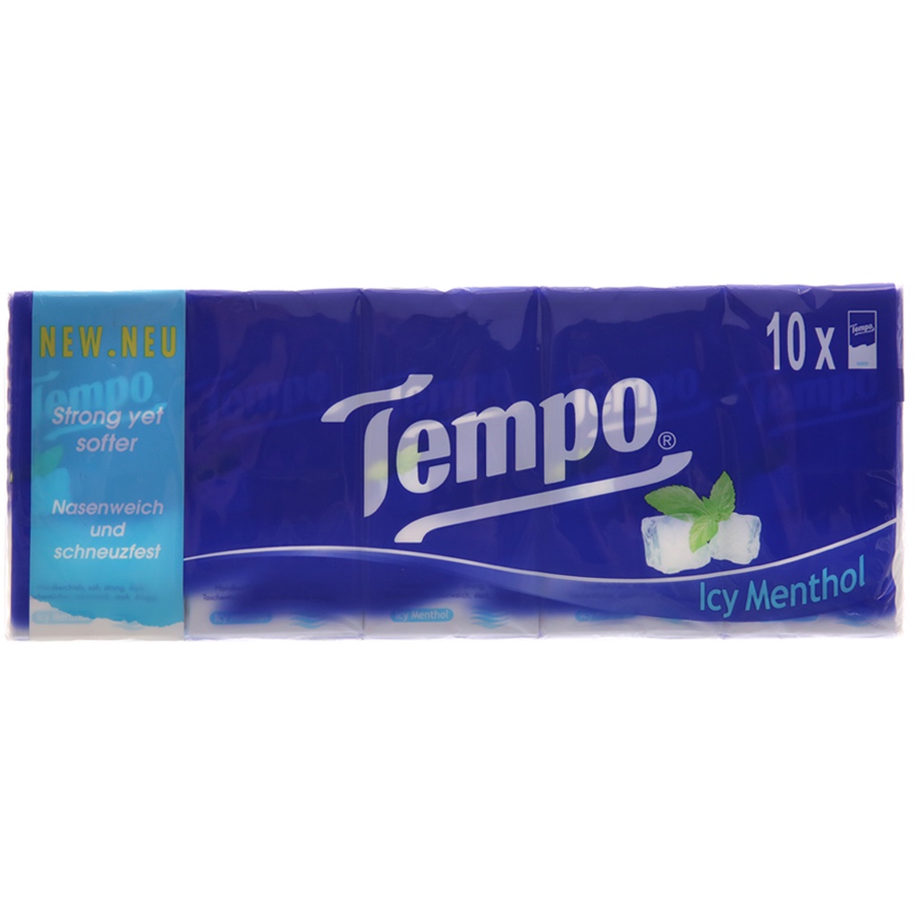 Lốc 10 Gói Khăn Giấy Bỏ Túi Tempo Regular Icy Menthol 4 Lớp (8 Tờ/ 1 Gói x 10)