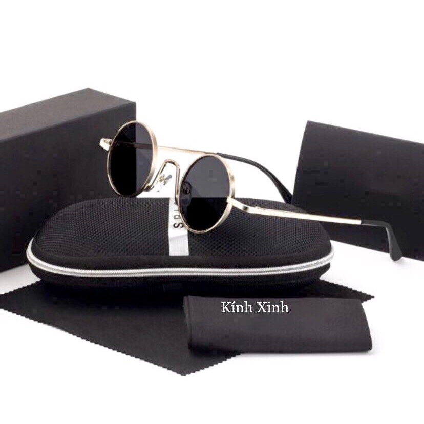 Kính râm nam mắt tròn nhỏ mini gọng kim loại vàng thời trang