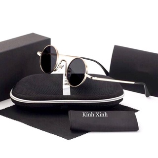 Kính râm nam mắt tròn nhỏ mini gọng kim loại vàng thời trang