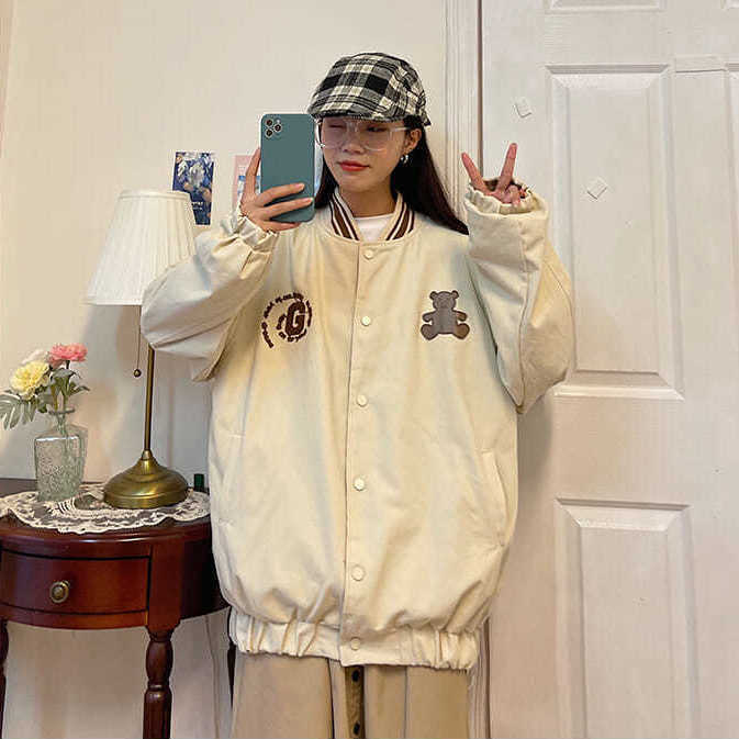 Áo Khoác Bóng Chày Nữ Dáng Rộng Phong Cách Hàn Quốc