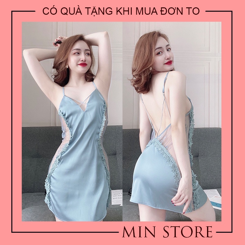 Váy ngủ sexy cao cấp gợi cảm 2 dây lụa satin MIN SHOP VN101