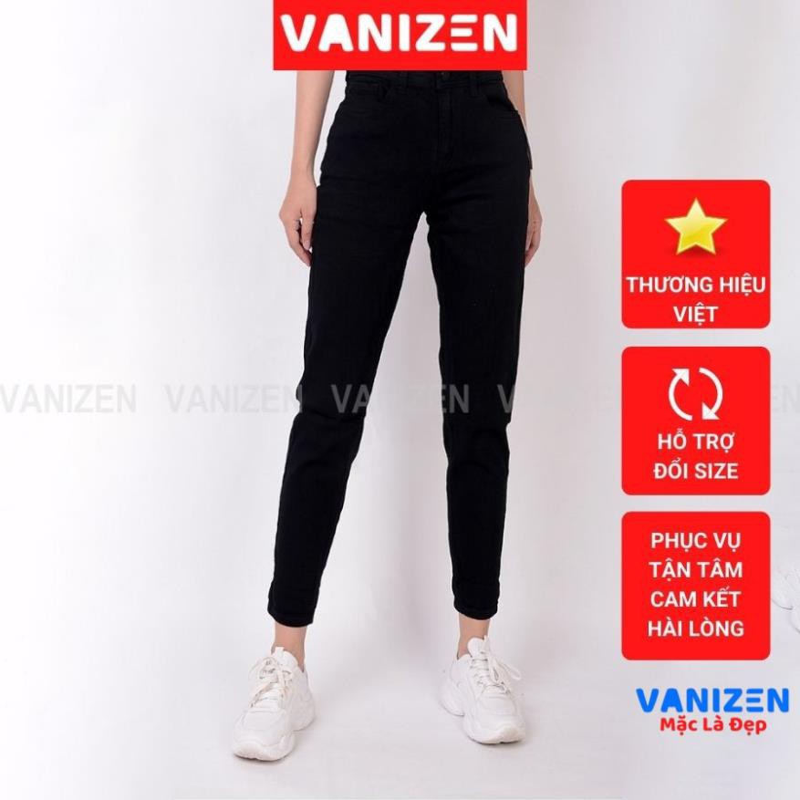 Quần jean nữ ống rộng baggy đẹp lưng cao cạp căn bản màu đen trắng trơn hàng hiệu cao cấp mã 220 VANIZEN *