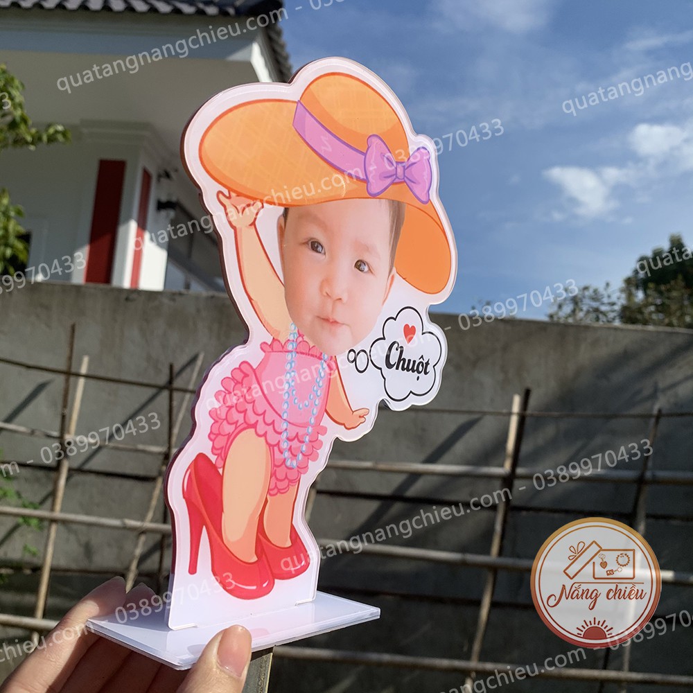Tượng để bàn chibi cho con yêu dịp sinh nhật, thôi nôi, chất liệu mica sáng bóng, an toàn cho người sử dụng