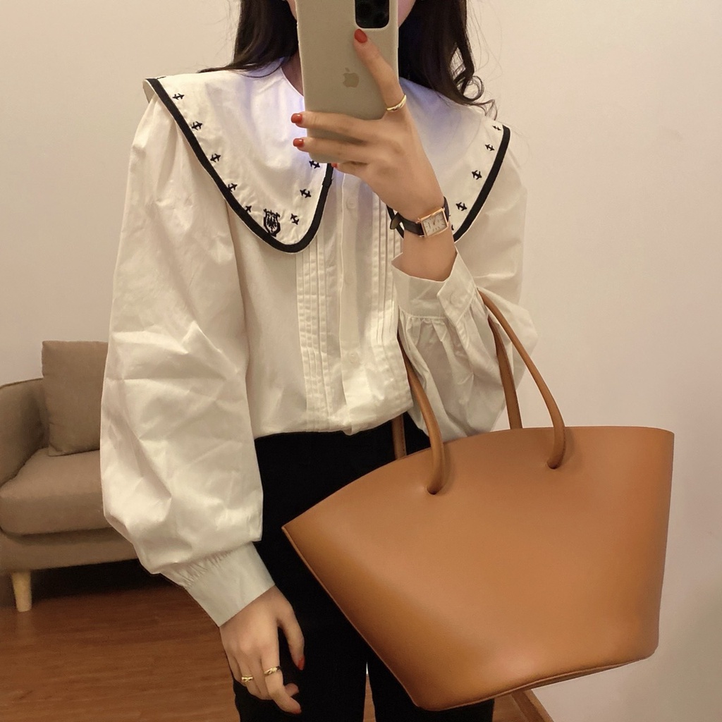Áo sơ mi nữ cổ bèo phối viền trẻ trung bánh bèo kiểu dáng Hàn Quốc A559 SUTANO