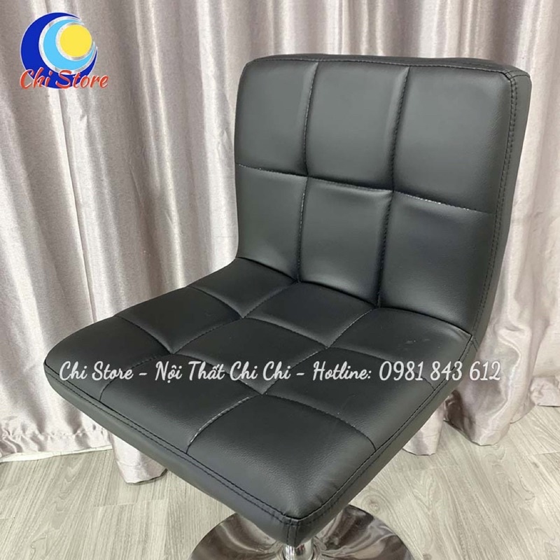 Ghế Ngồi Quầy Lễ Tân Không Tay Có Tựa Tuỳ Chỉnh Độ Cao 30-50cm, Ghế Makeup, Livestream Bọc Da Cao Cấp Sang Chảnh