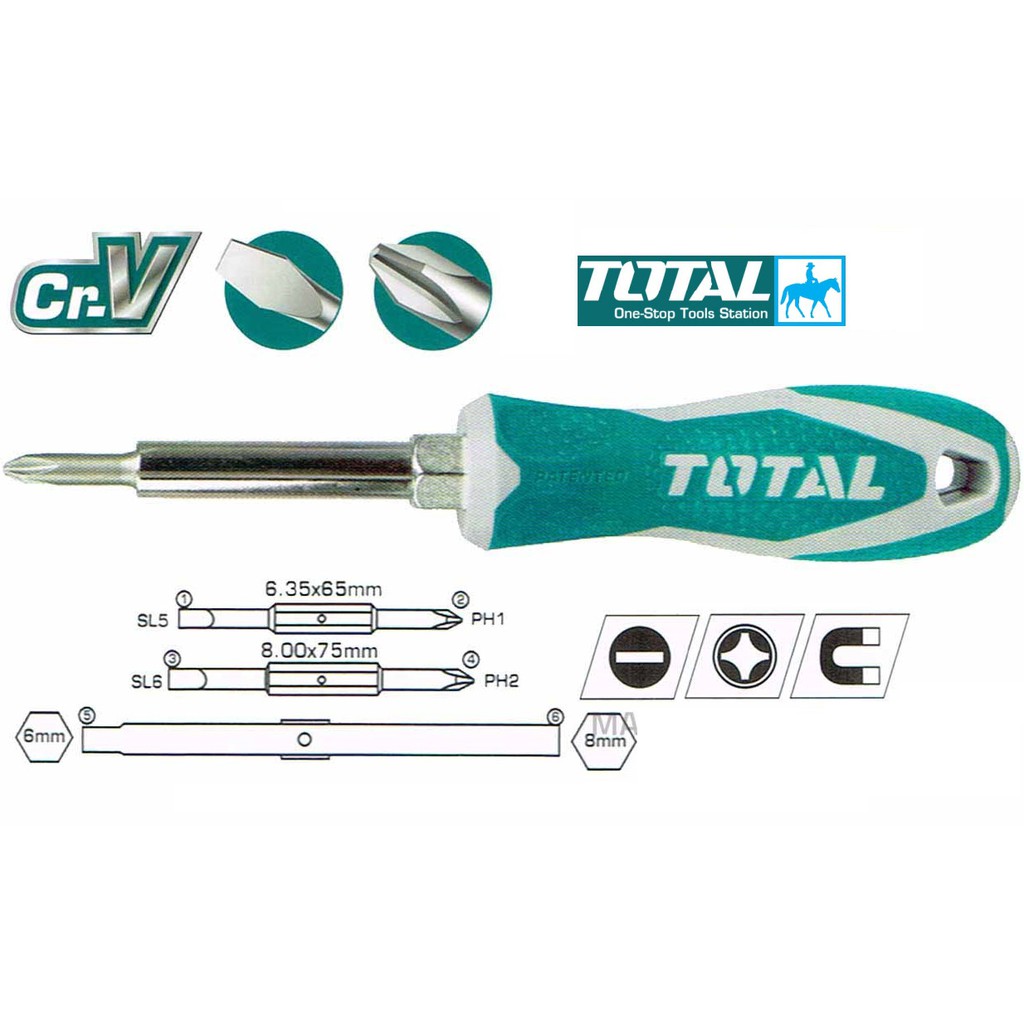 Bộ tua vít 6 trong 1 Thép CRV TOTAL THT2506076