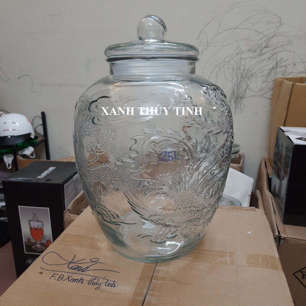 Chum thủy tinh họa tiết rồng phượng dày dặn - Dung tích - 25 lít