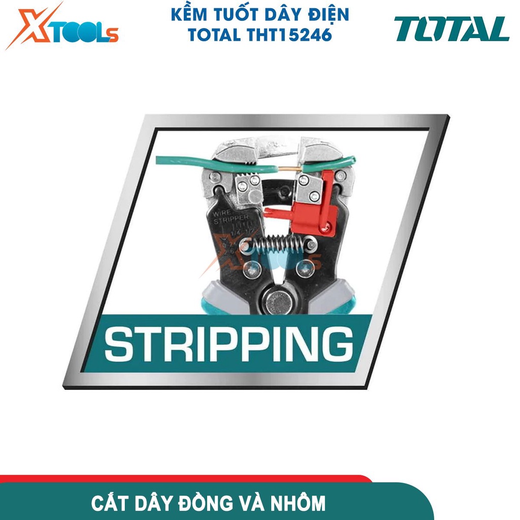 Kìm tuốt dây điện tự động TOTAL THT15246 3 chức năng tuốt, cắt, uốn dây điện đồng và nhôm - CHÍNH HÃNG- XTOOLS