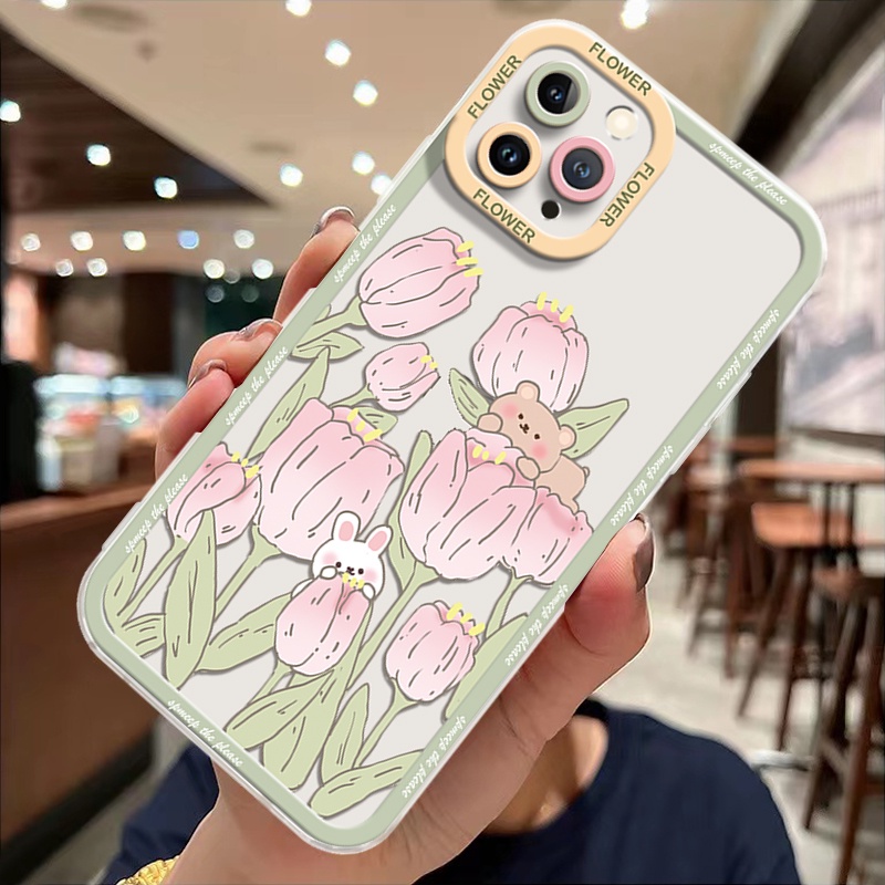 Ốp Điện Thoại TPU Silicon Mềm Trong Suốt Chống Sốc Hình Thỏ Và Hoa Cho Iphone 14 13 12 Pro Max 11 8 7 6S 14 Plus XS XR X