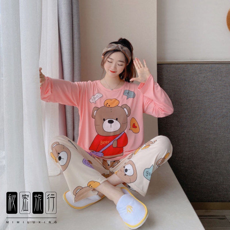 Bộ Đồ Ngủ Tay Dài In Hoạt Hình Doraemon Thời Trang Mùa Thu Cho Nữ